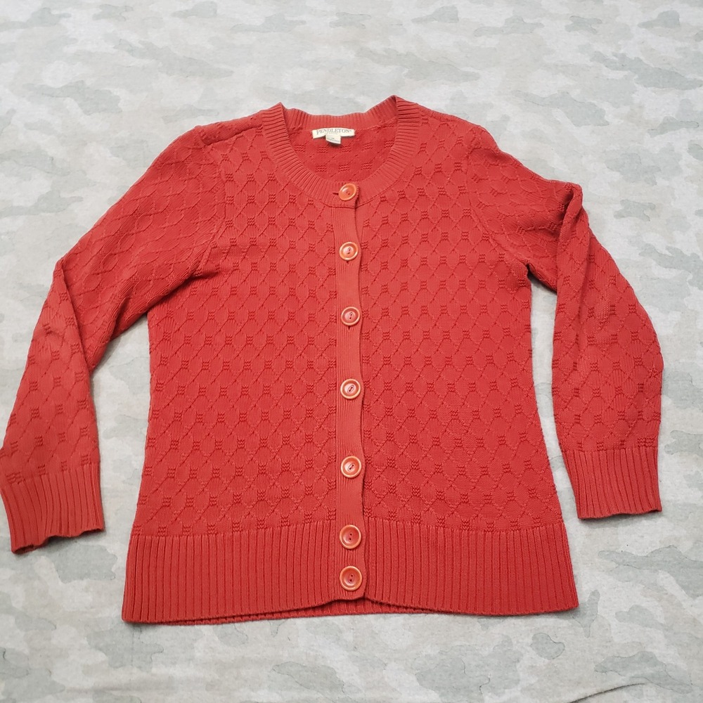 Pendleton Cardigan Sweater Women Medium Petite Red Button Cable Knit Western